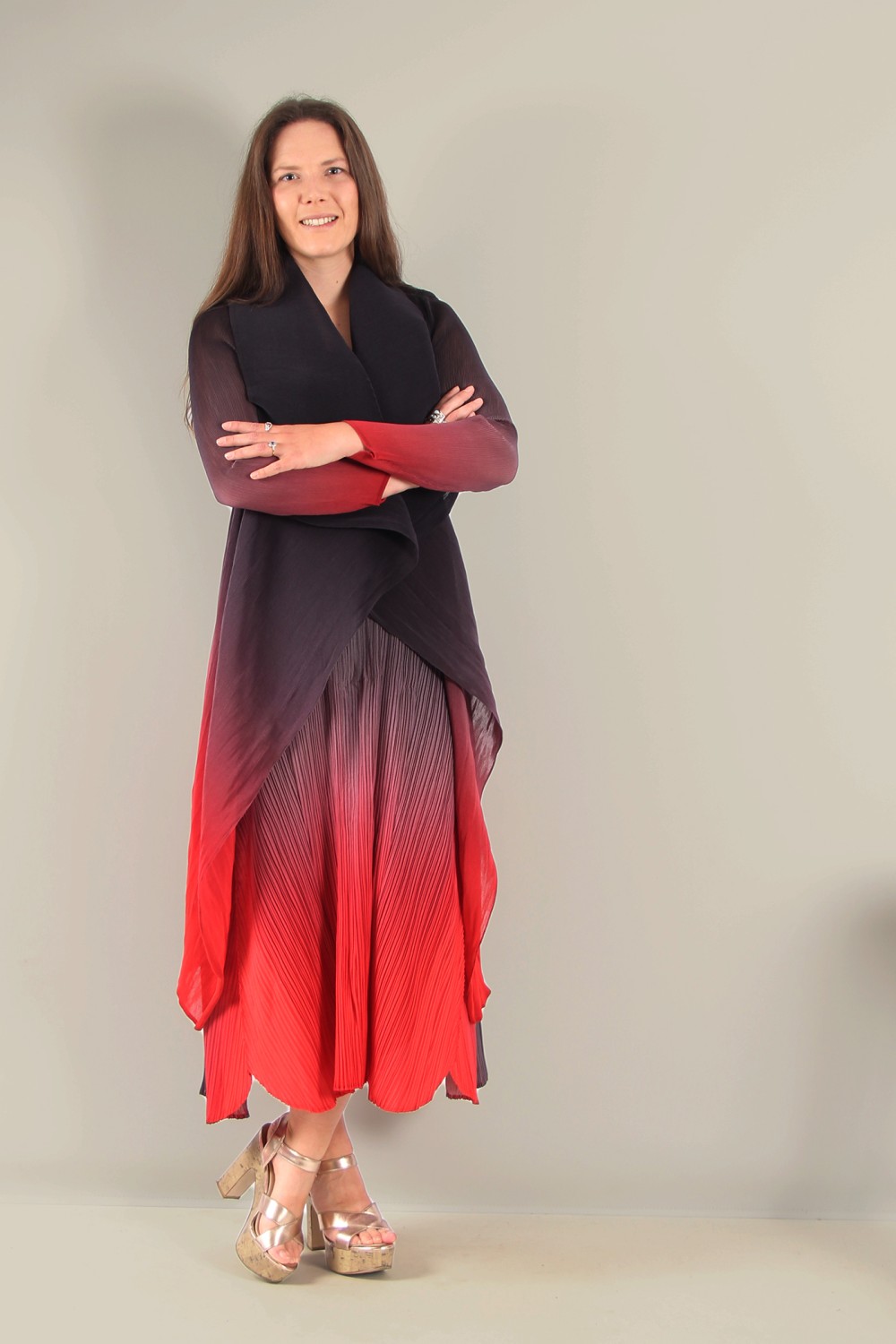 ALQUEMA Collare Pleat Coat Cherry Ombre