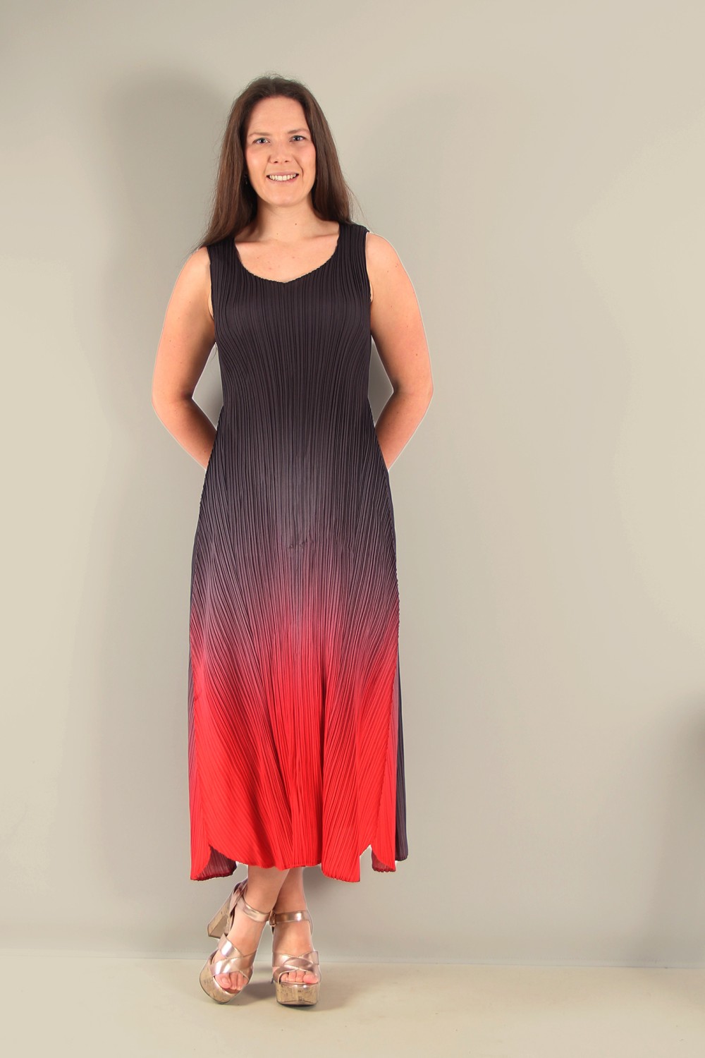 ALQUEMA Estrella Pleat Dress Cherry Ombre