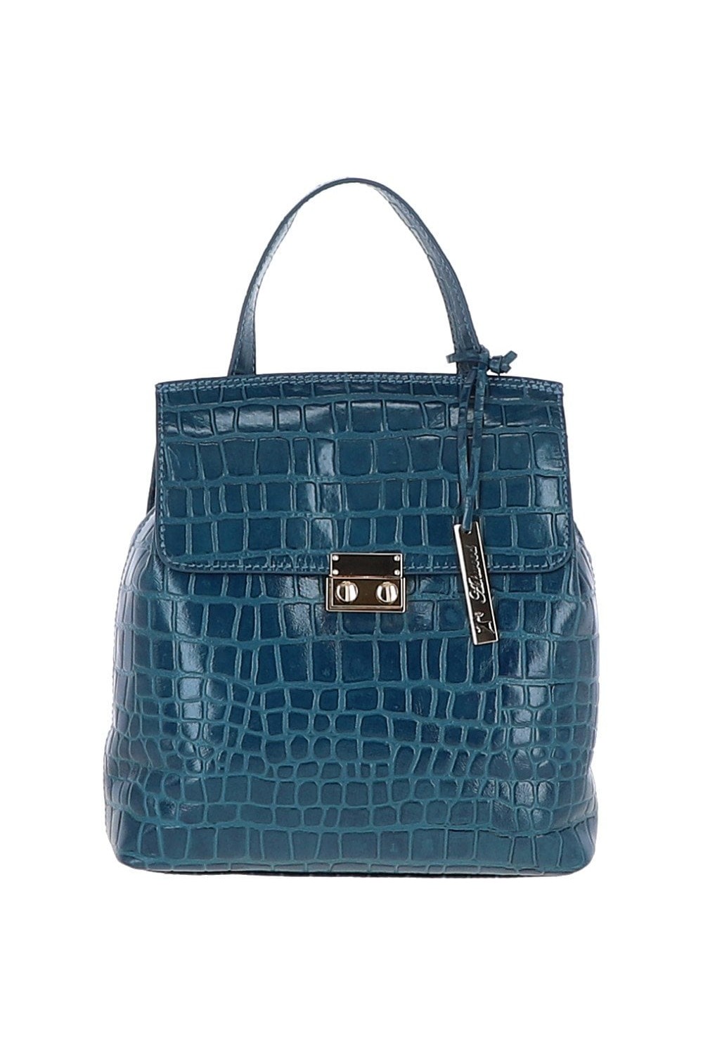 Ashwood Crocodile Print Leather Backpack Teal