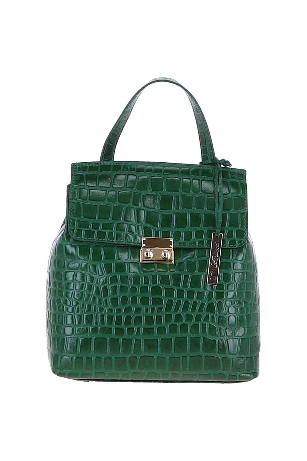 Ashwood Crocodile Print Leather Backpack Green