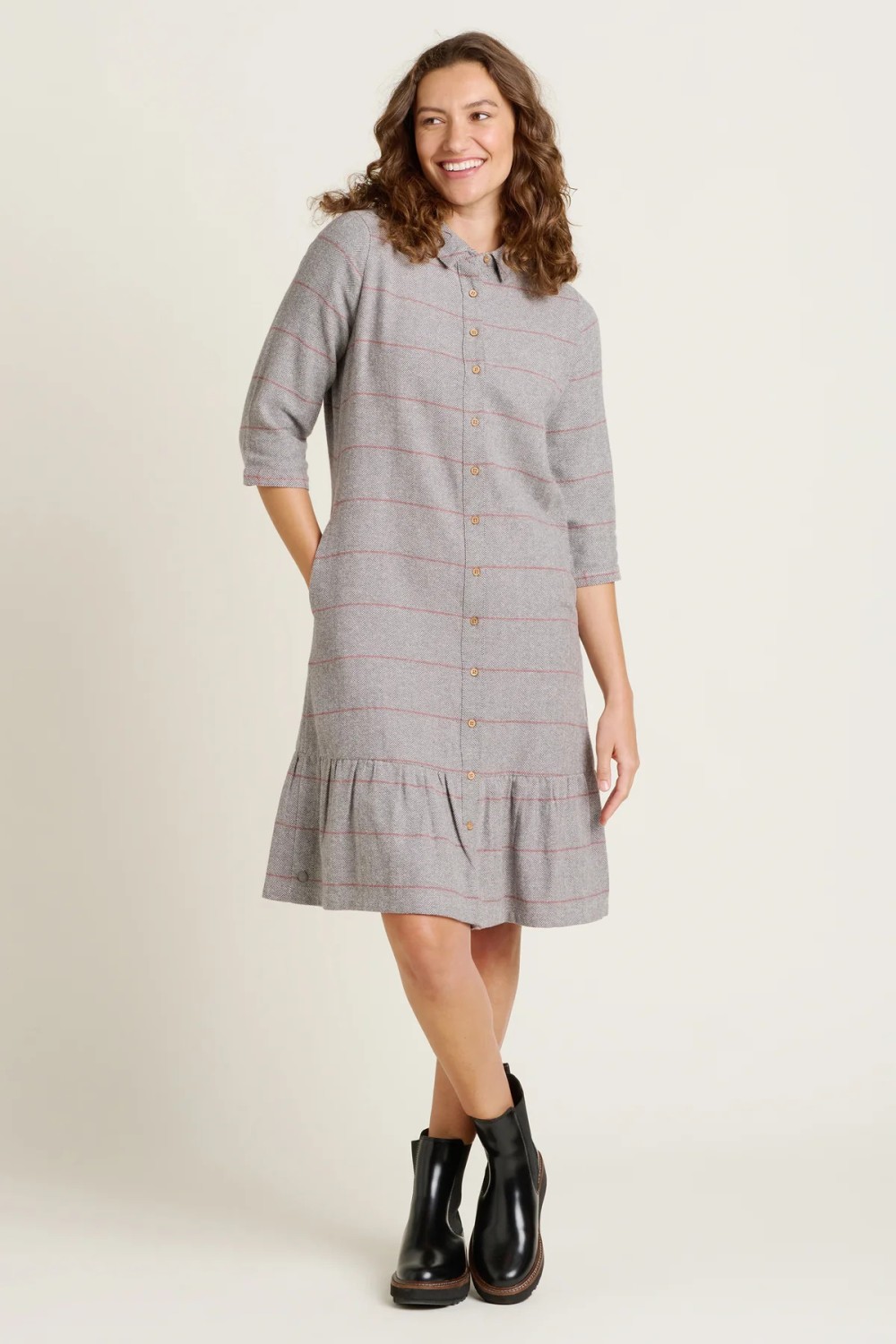 BRAKEBURN WESTBOURNE SHIRT DRESS GREY