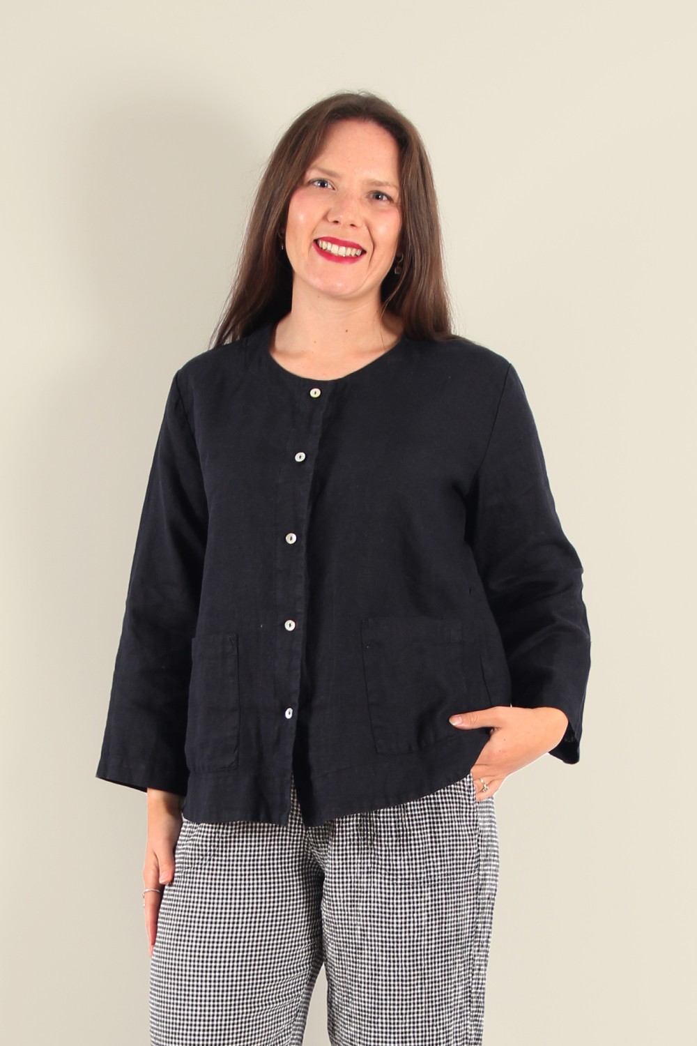 Cut Loose Linen 3/4 Sleeve Jacket Lights Out