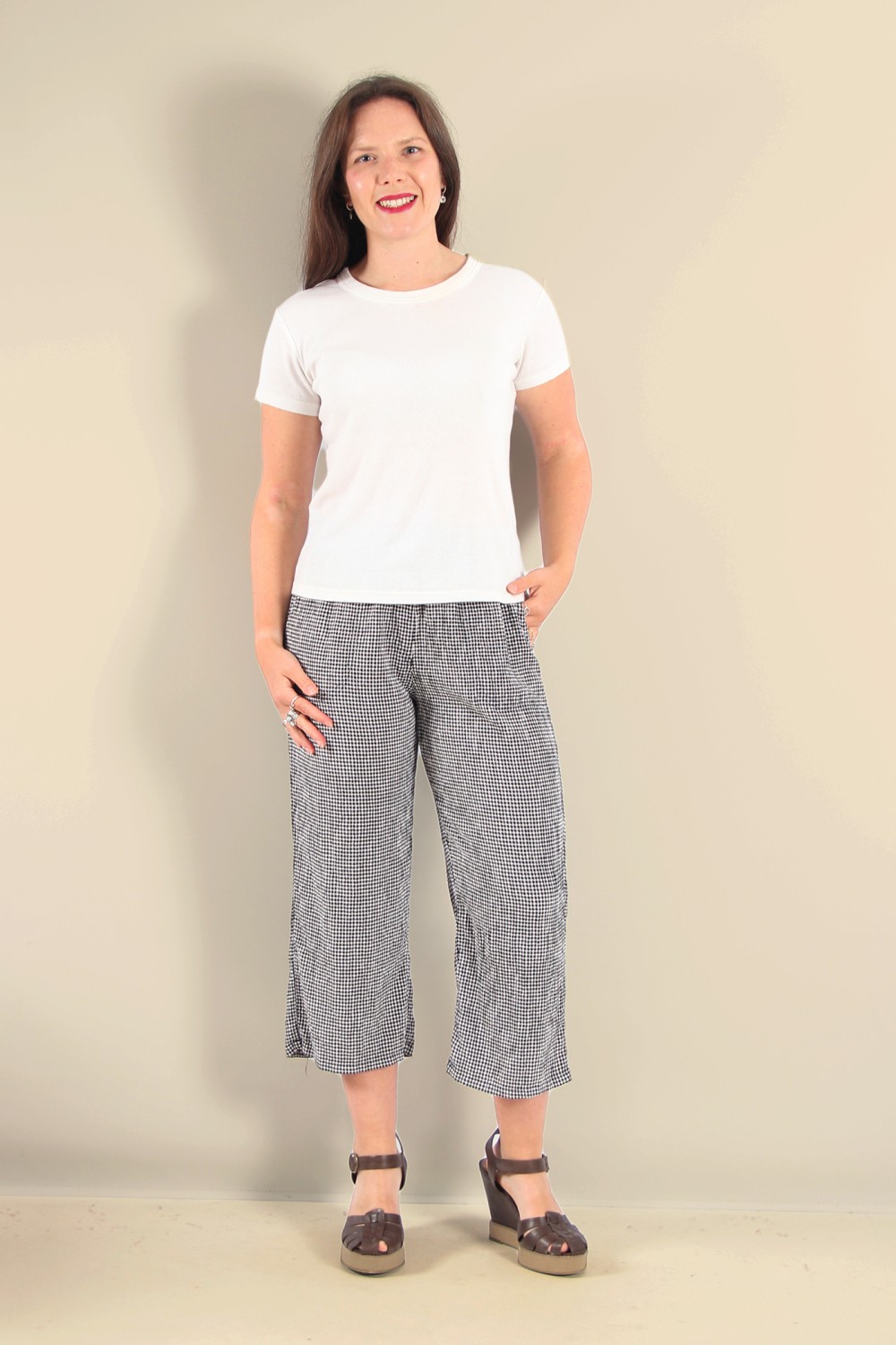 Cut Loose Easy Crop Pant Crinkle Gingham Lights Out