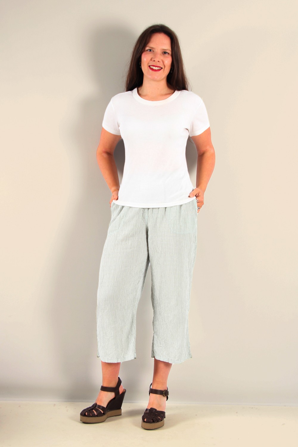 Cut Loose Easy Crop Pant Crinkle Gingham Moonlight