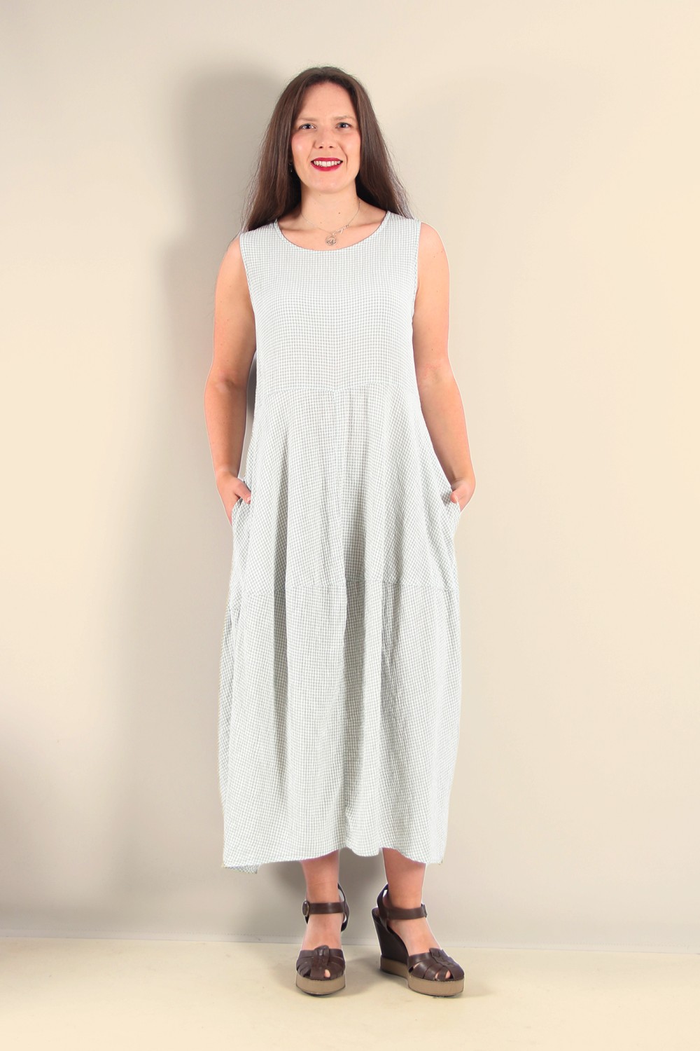 Cut Loose Seamed Bubble Dress Crinkle Check Moonlight