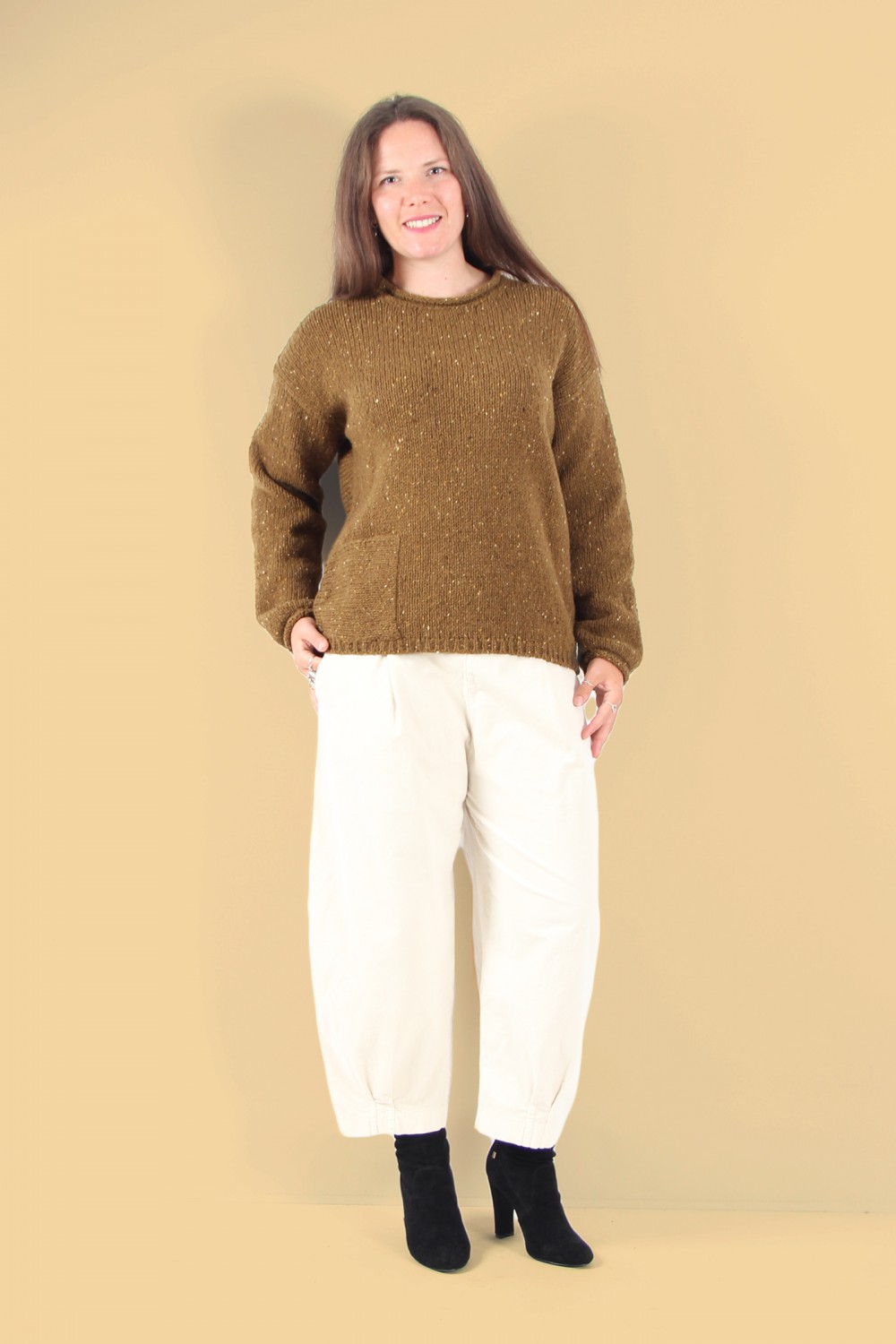 Fisherman Out of Ireland Rolled Edge Knit Ochre