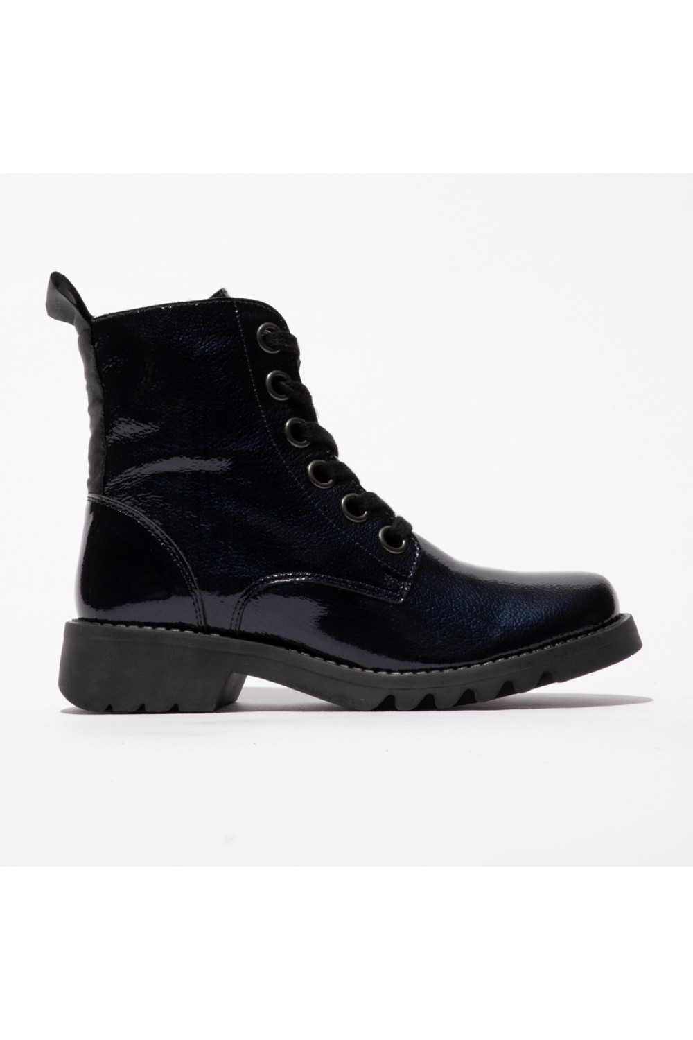 FLY LONDON Ragi539 Military Style Lace Up Boot Navy Patent Leather