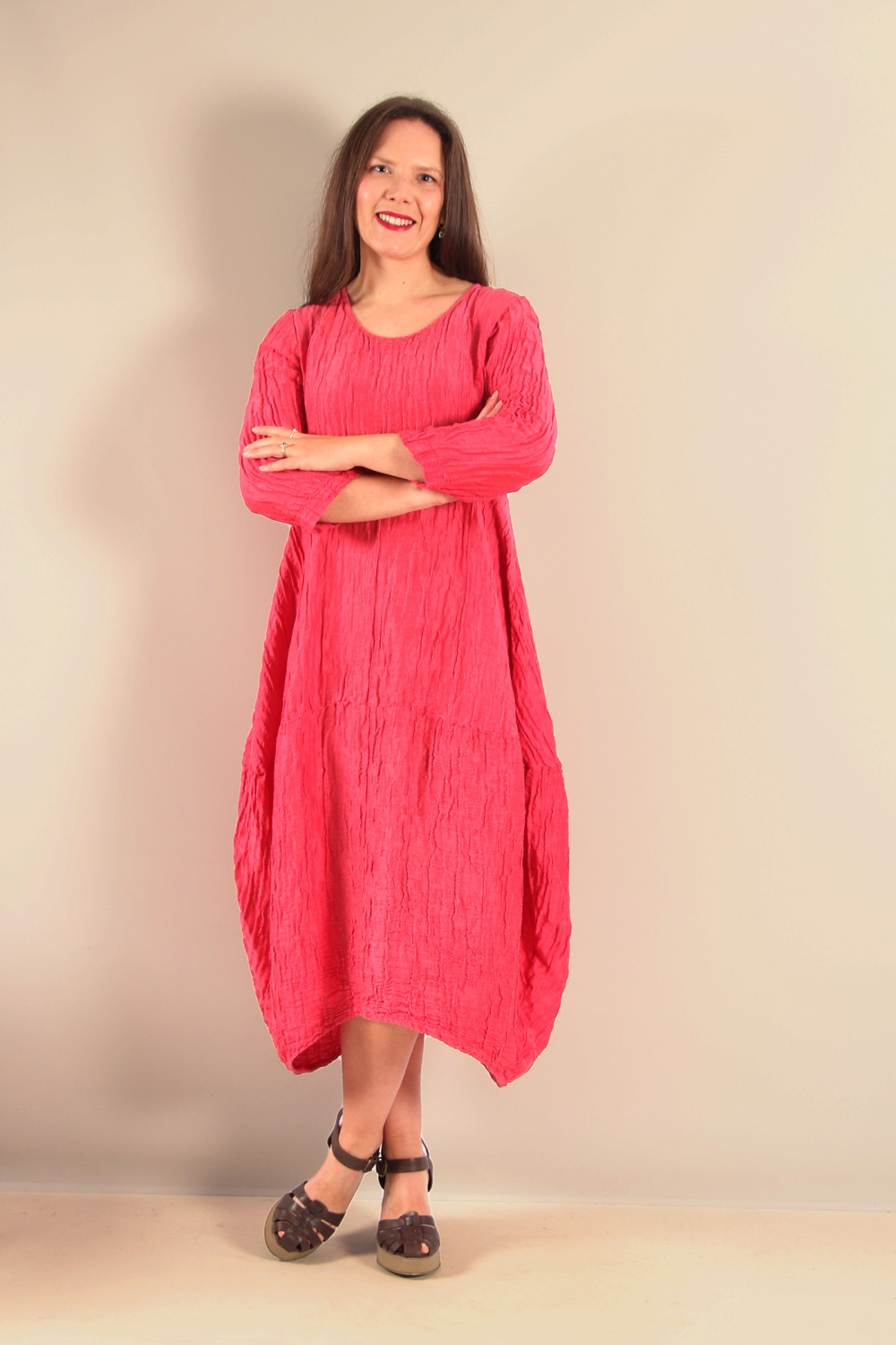 Grizas Silk/Linen Balloon Dress Peony