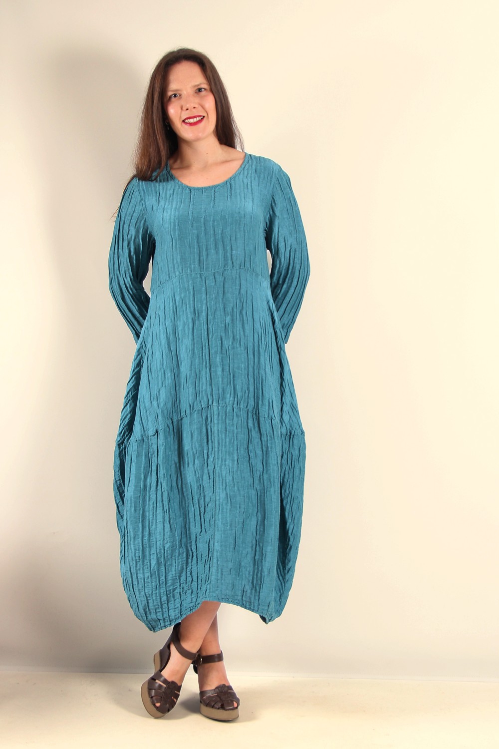 Grizas Silk/Linen Balloon Dress Ocean