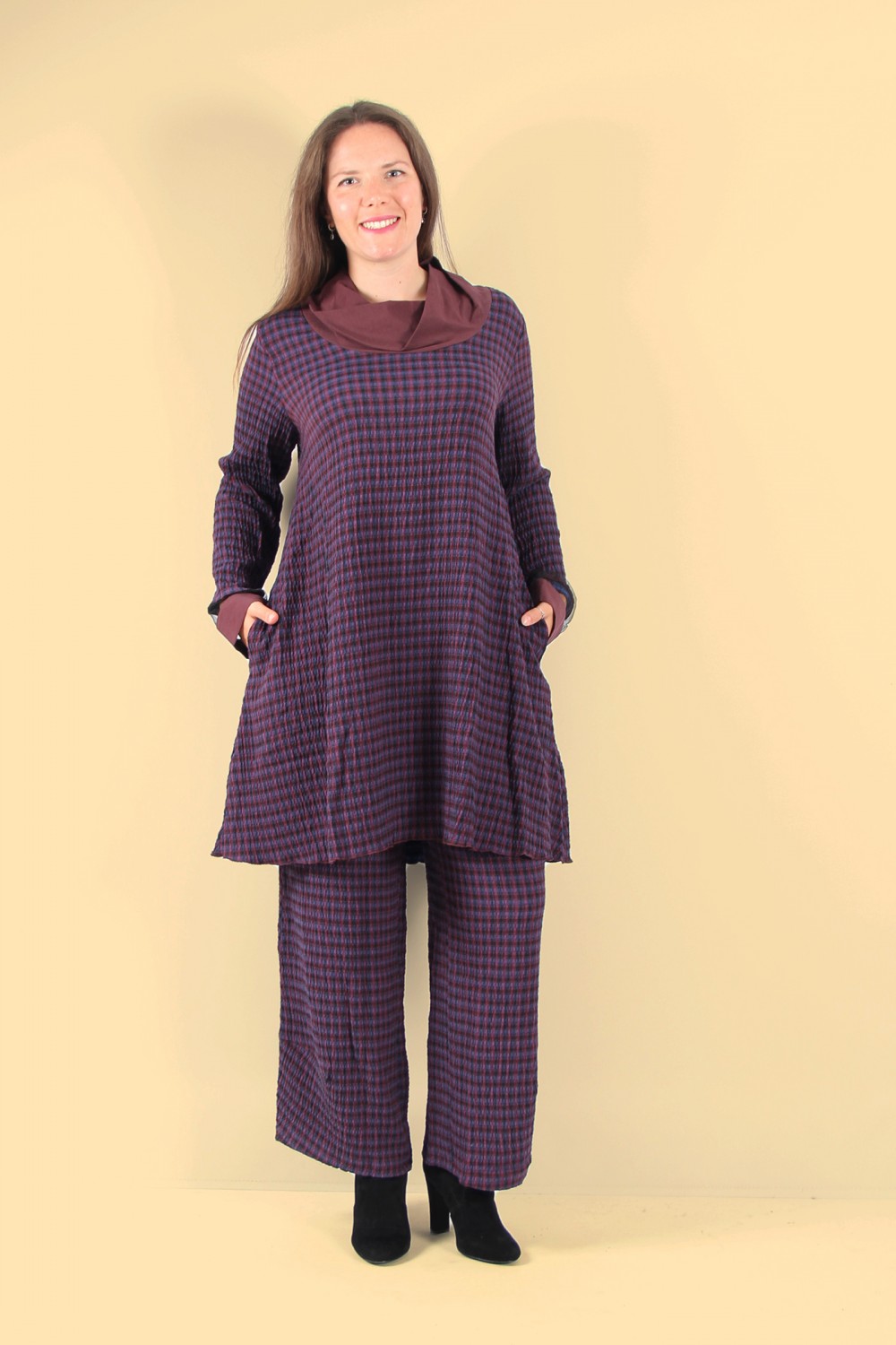 Luukaa Folded Collar Woven Tunic/Dress Bordeaux