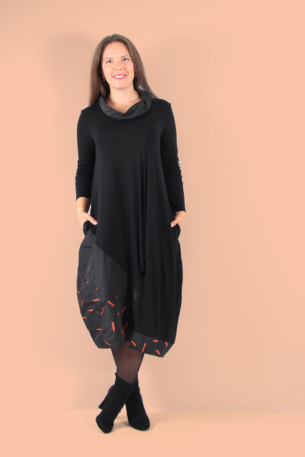 Luukaa Cowl Neck Bubble Dress Black/Orange