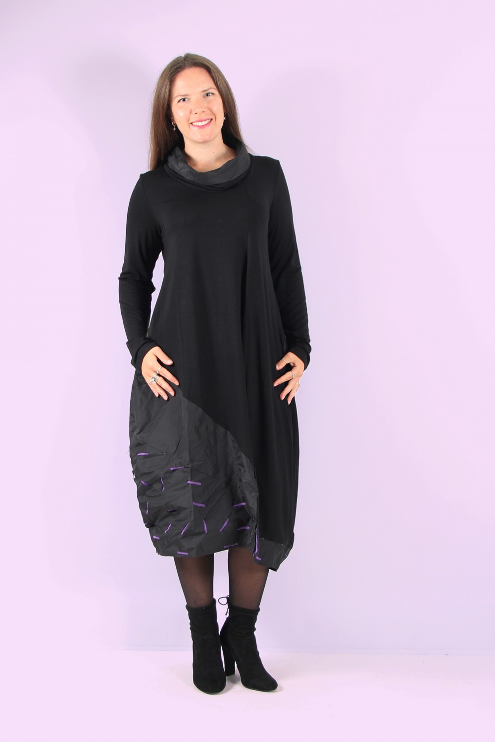 Luukaa Cowl Neck Bubble Dress Black/Violet