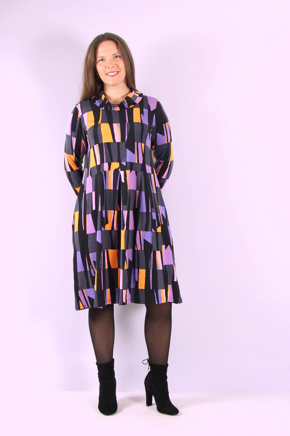 Luukaa Soft Viscose Jersey Flared Dress Violet