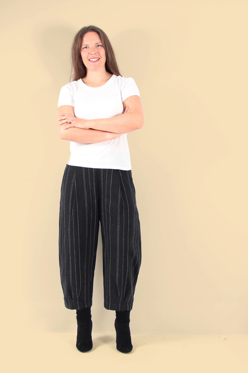 Mama B Bianco J Pinstripe Jacquard Trouser Nero