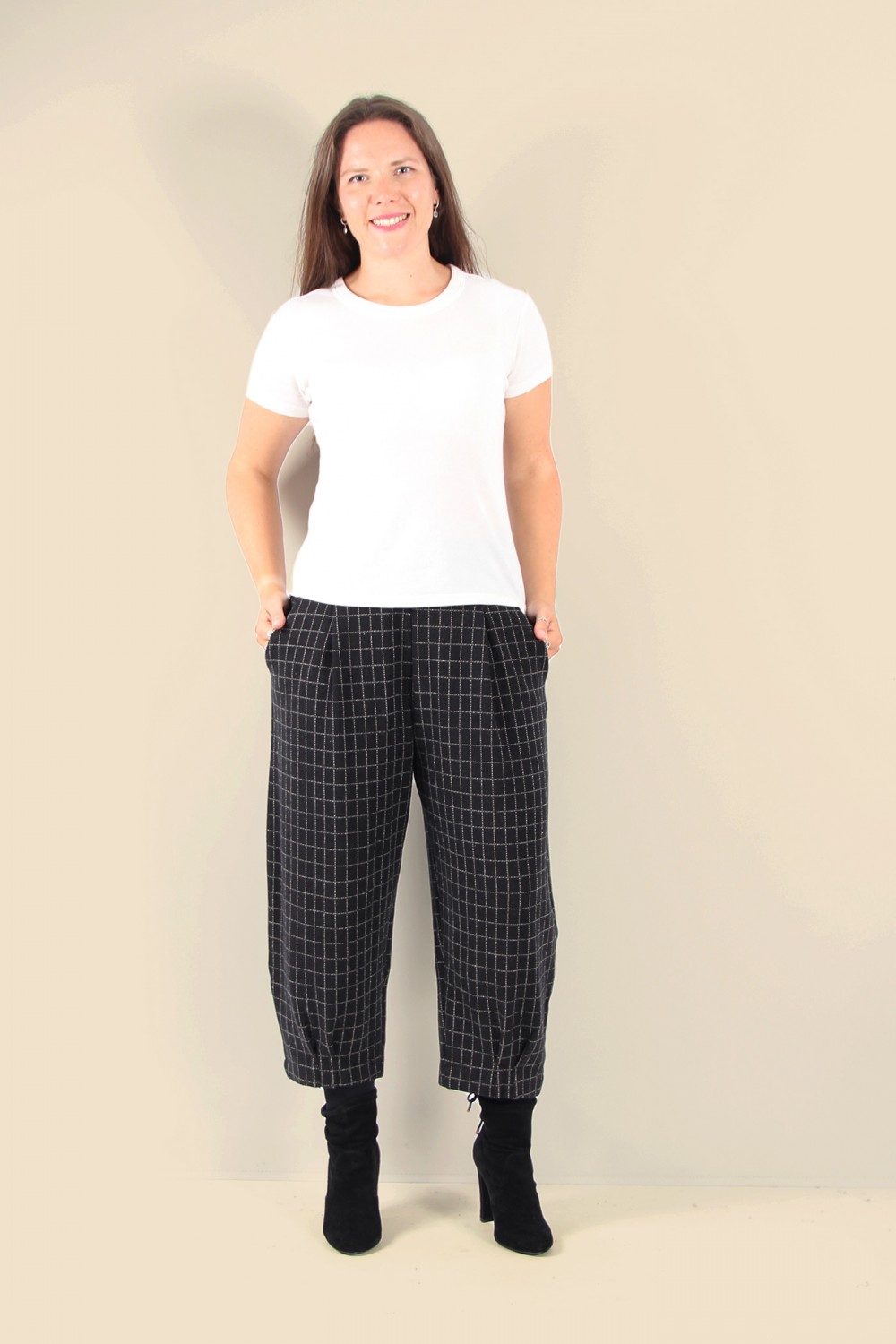 Mama B Bianco J Check Jacquard Trouser Nero