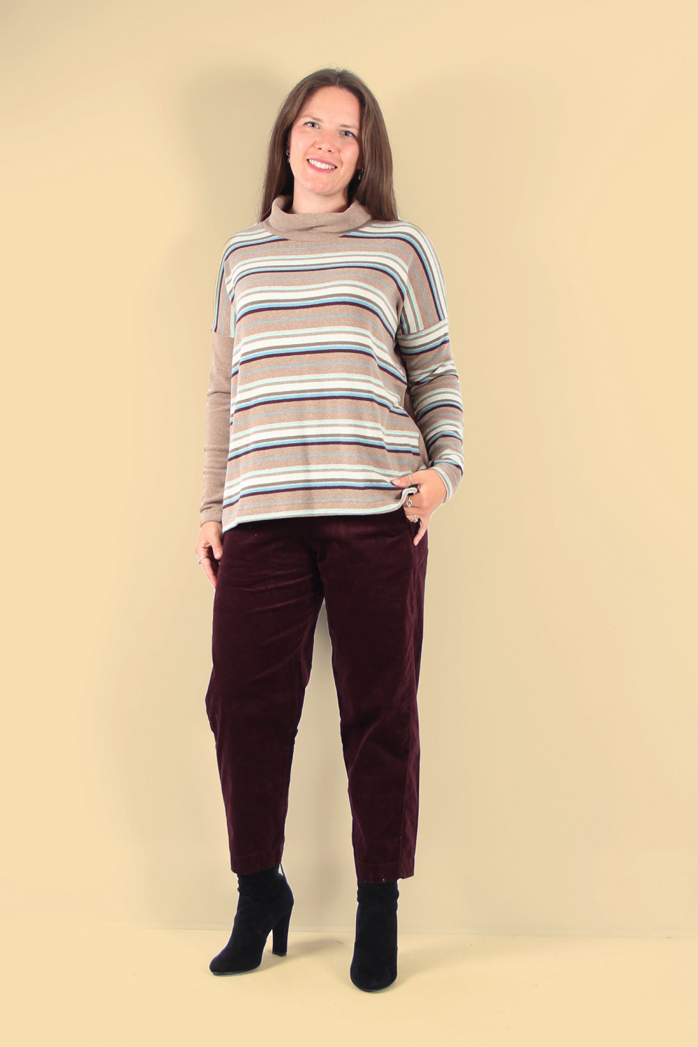 Mama B Muffa V Stripe Roll Neck Jumper Alpaca