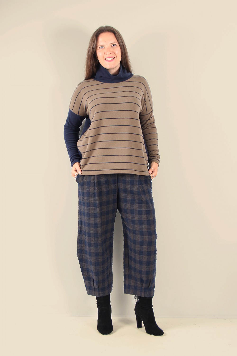 Mama B Muffa V Stripe Roll Neck Jumper Blu