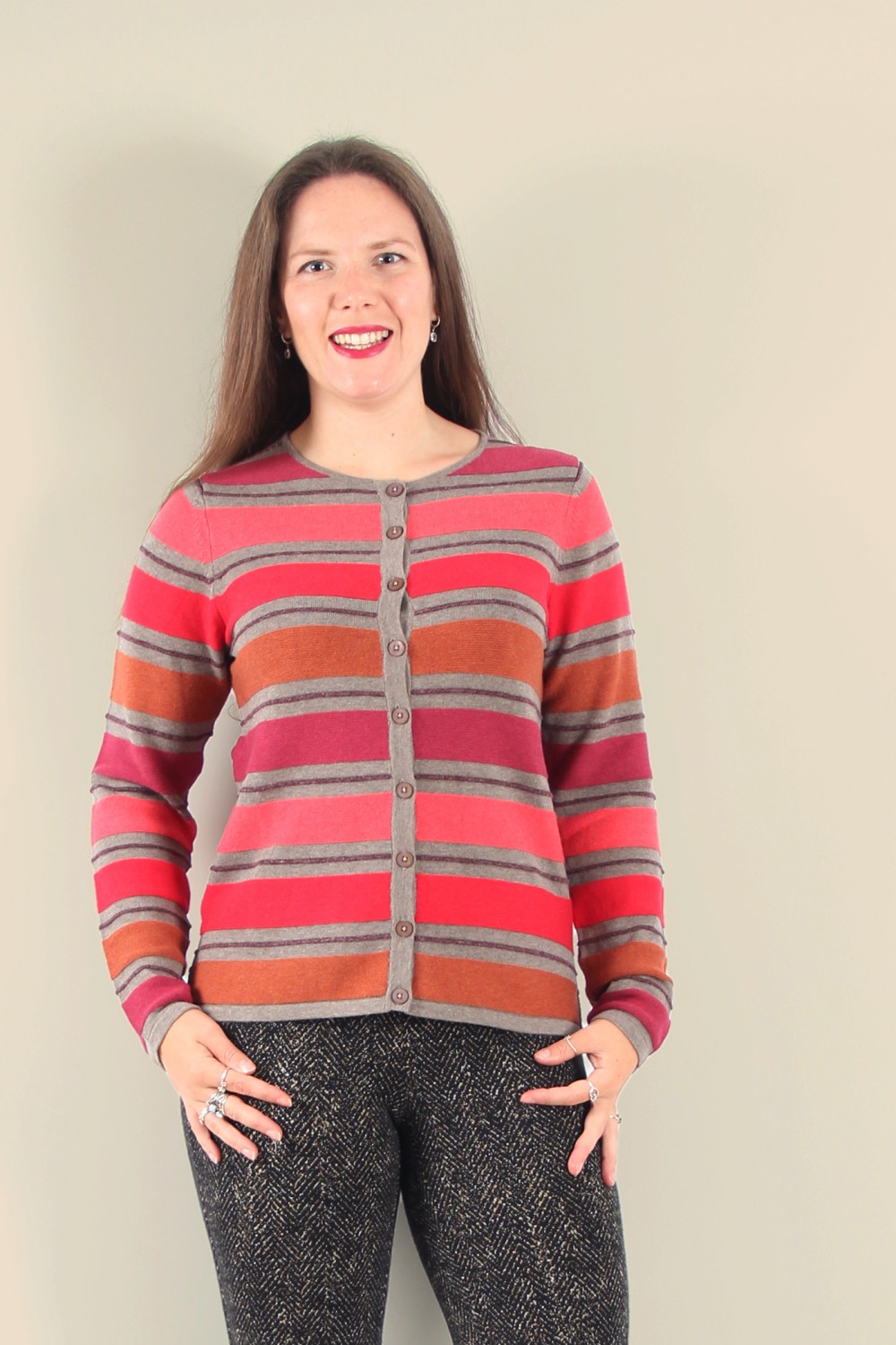 Mansted Delia Eco Cotton Stripe Cardigan Rust