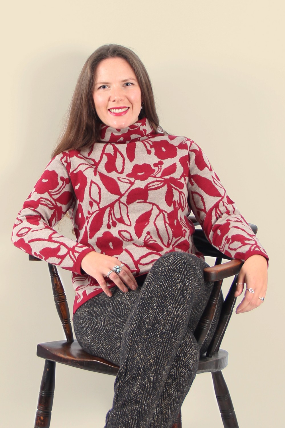 Manted Tammie Floral Roll Neck Jumper Ruby