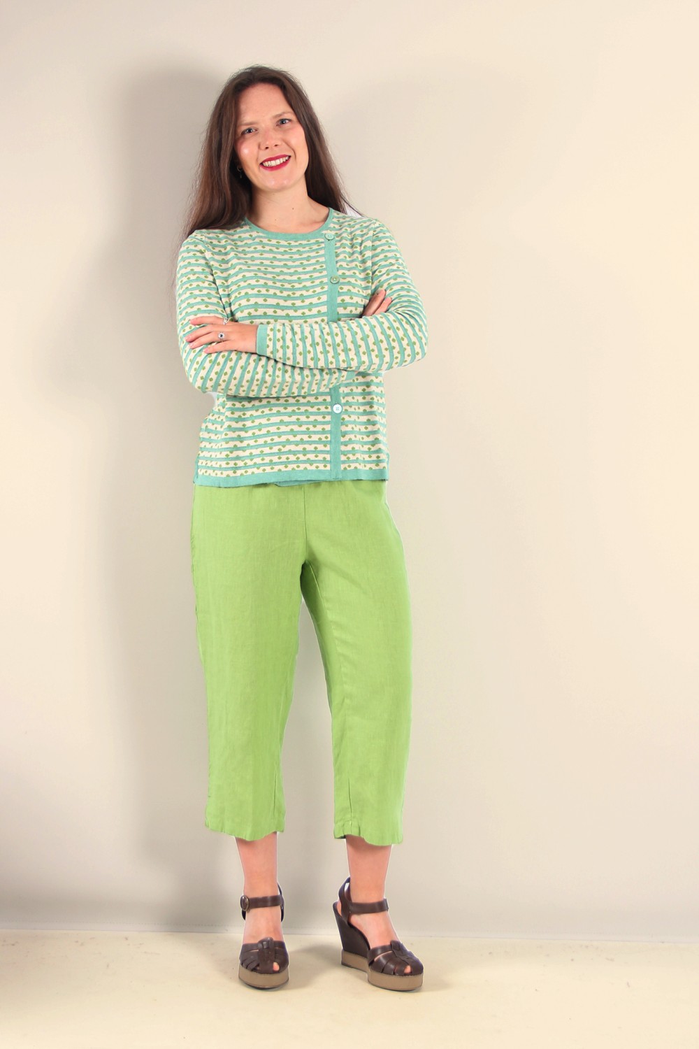 Mansted Frida Dotted Stripe Organic Cotton Cardi Sea