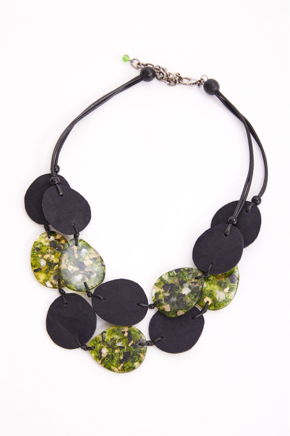 NAYA Mottled Colour Effect Disc Necklace Black/Forest