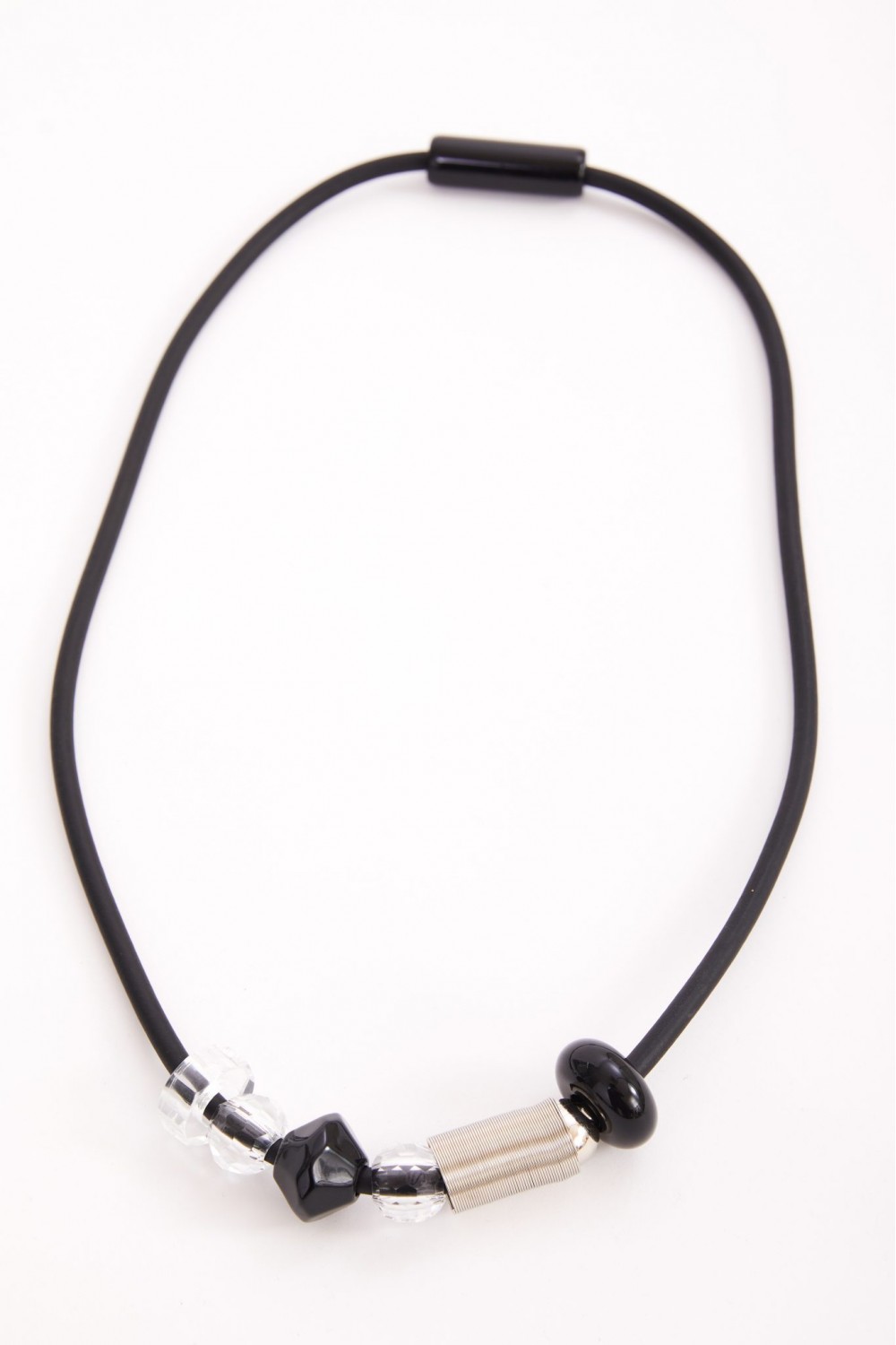 NAYA Clear Bead Necklace Metallic Trim Black