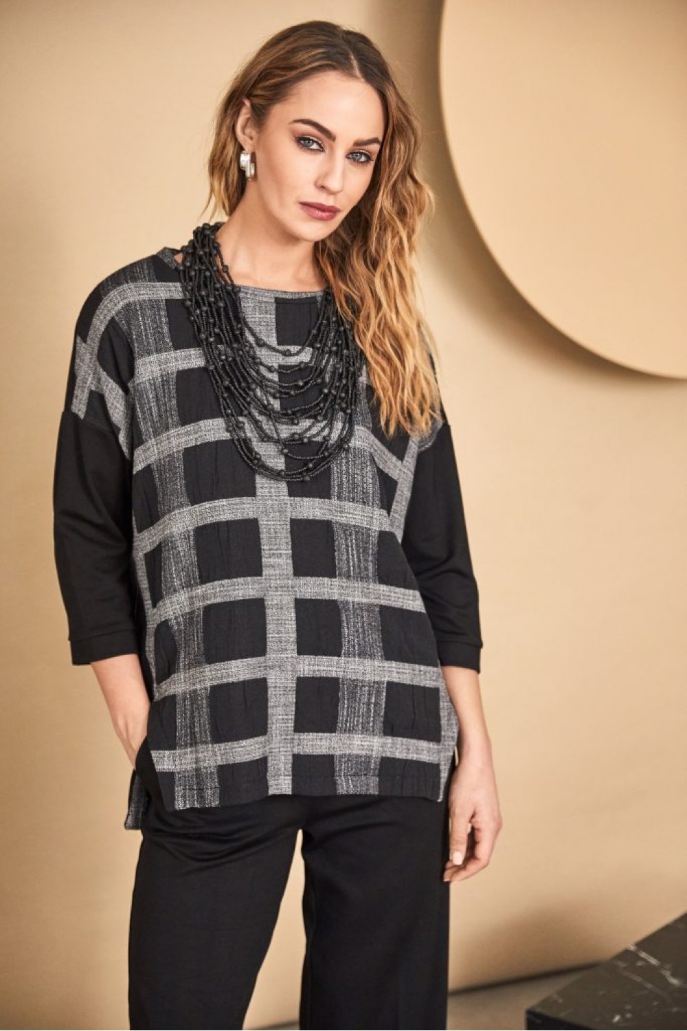 NAYA Check Top Contrast Sleeve Black/Grey