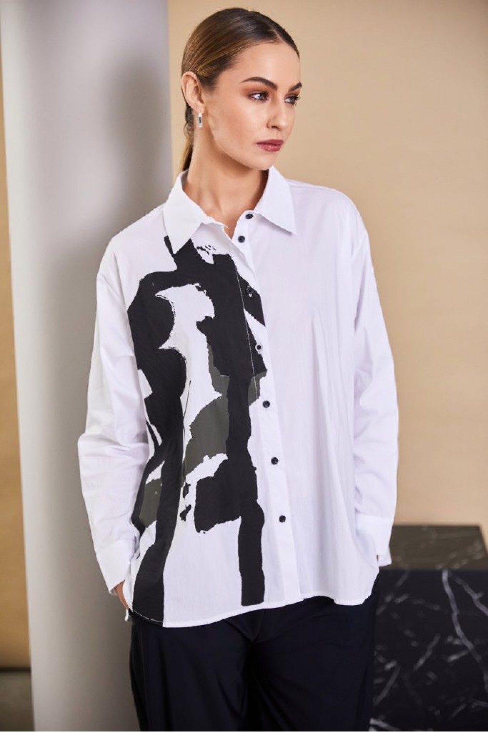 NAYA Placement Print Shirt White/Forest