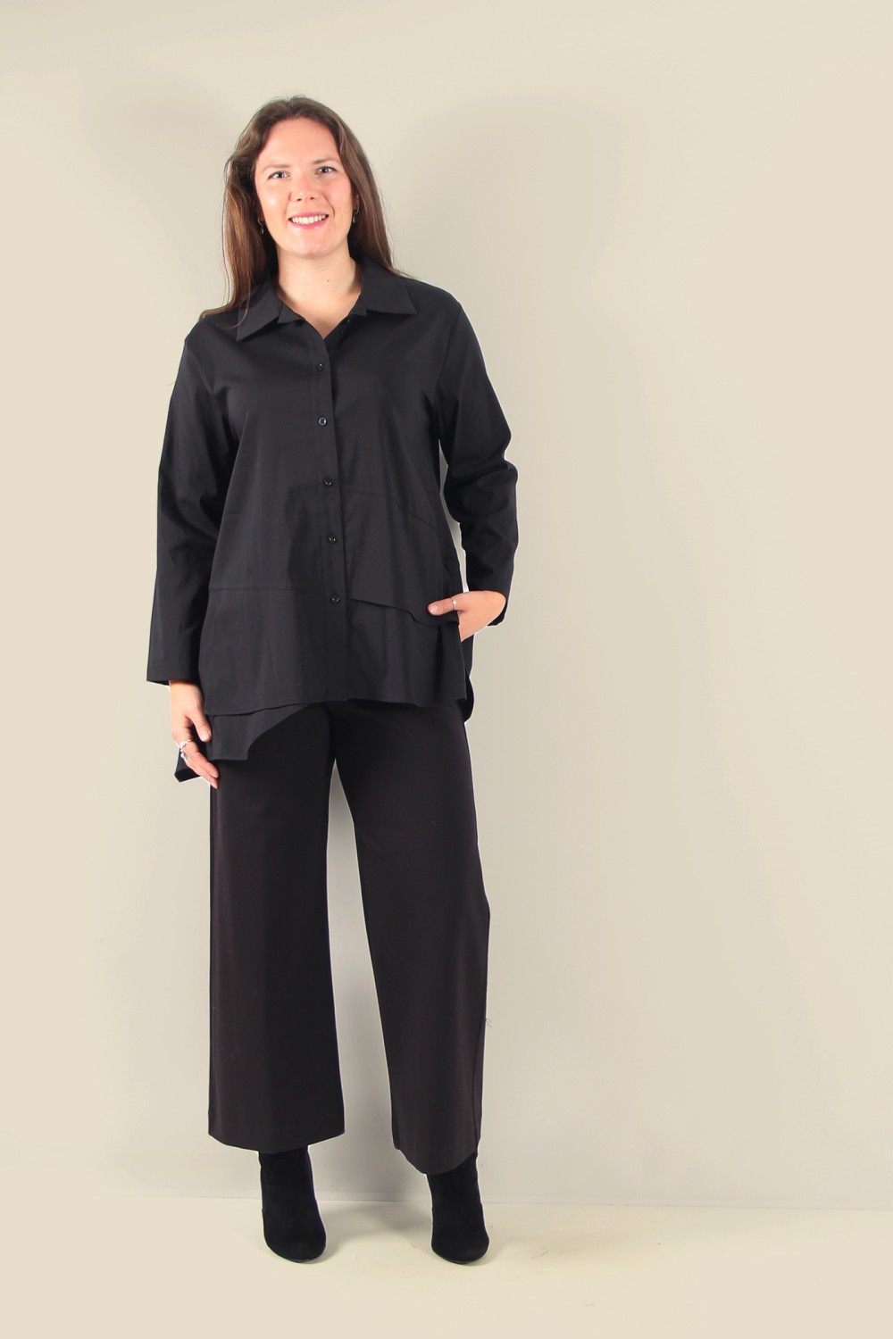 NAYA Cotton Shirt Uneven Hemline Black