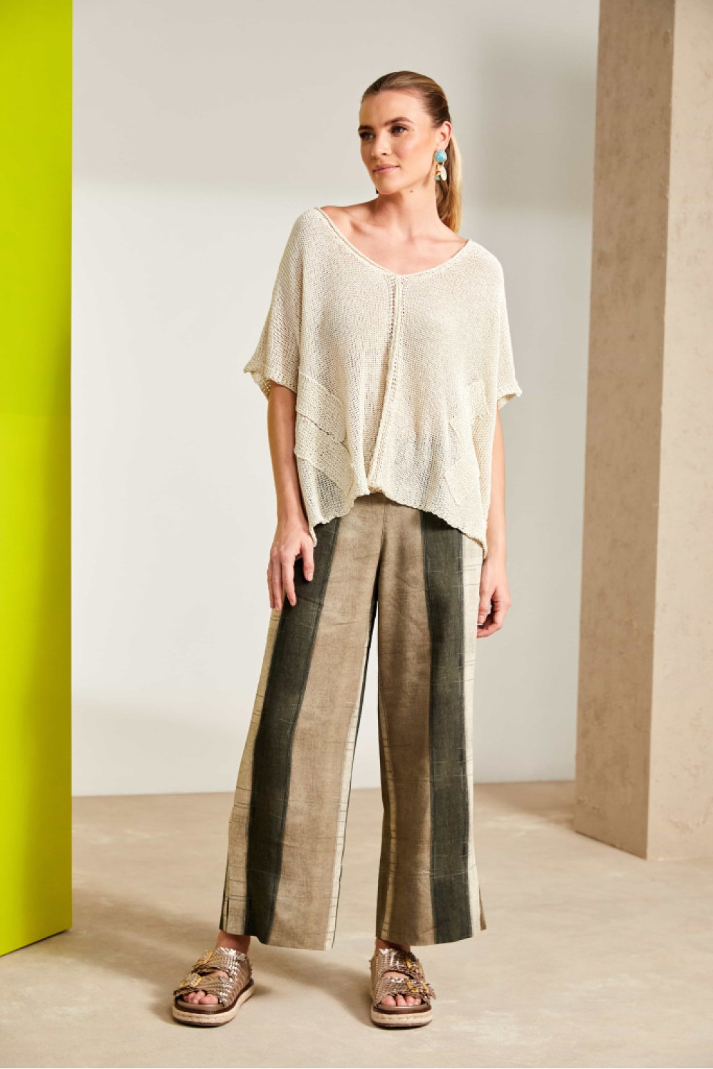 NAYA Square Oversize V Neck Knit With Layed On Sections Oatmeal