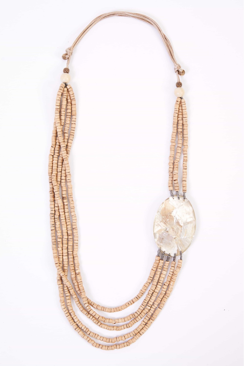 NAYA Beaded Strand Necklace With Shell Disc Sand