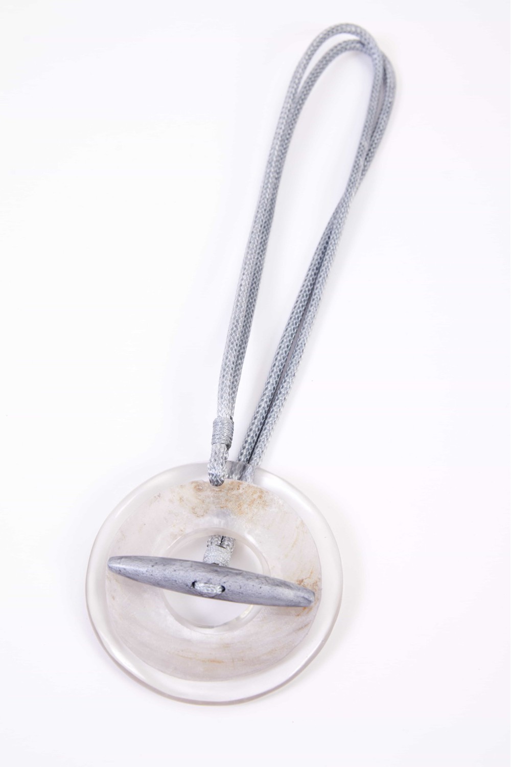 NAYA Circle Necklace With Bar And Beaded String Silver