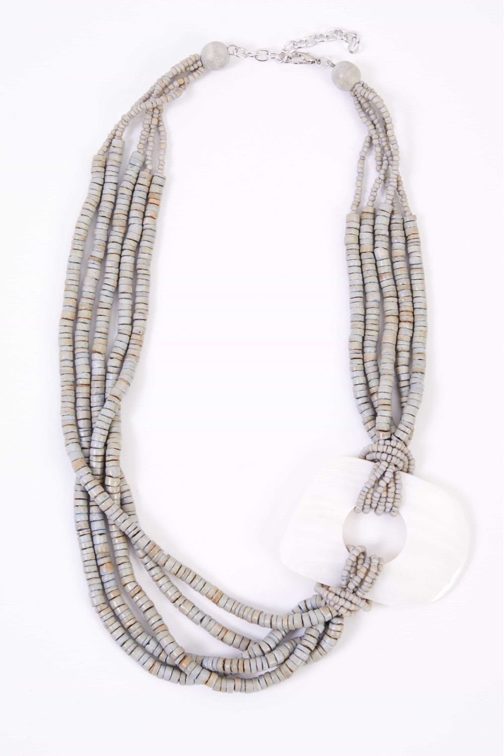 NAYA Beaded Necklace Oblong Trim Silver