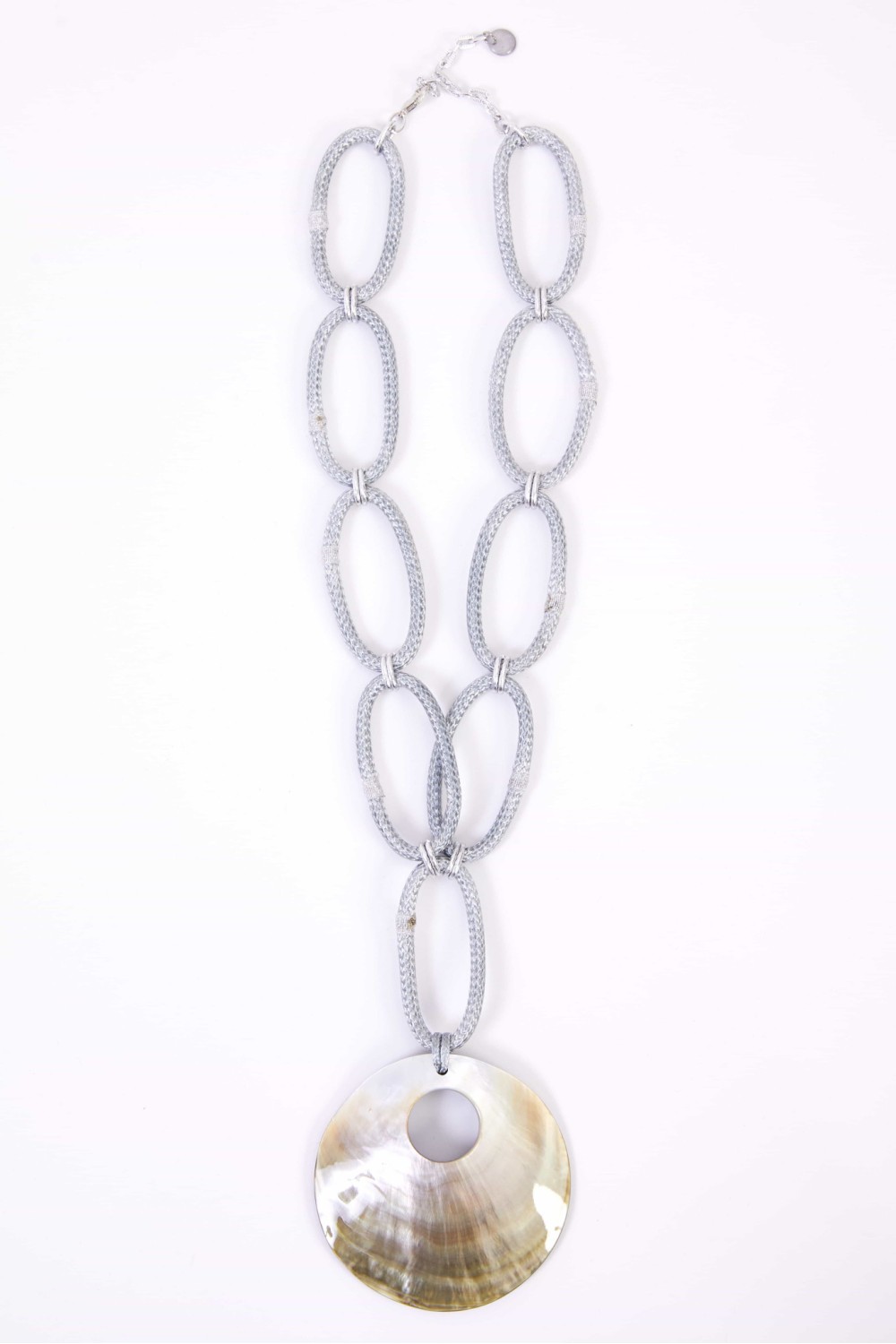 NAYA Loop Necklace With Large Shell Disc Silver