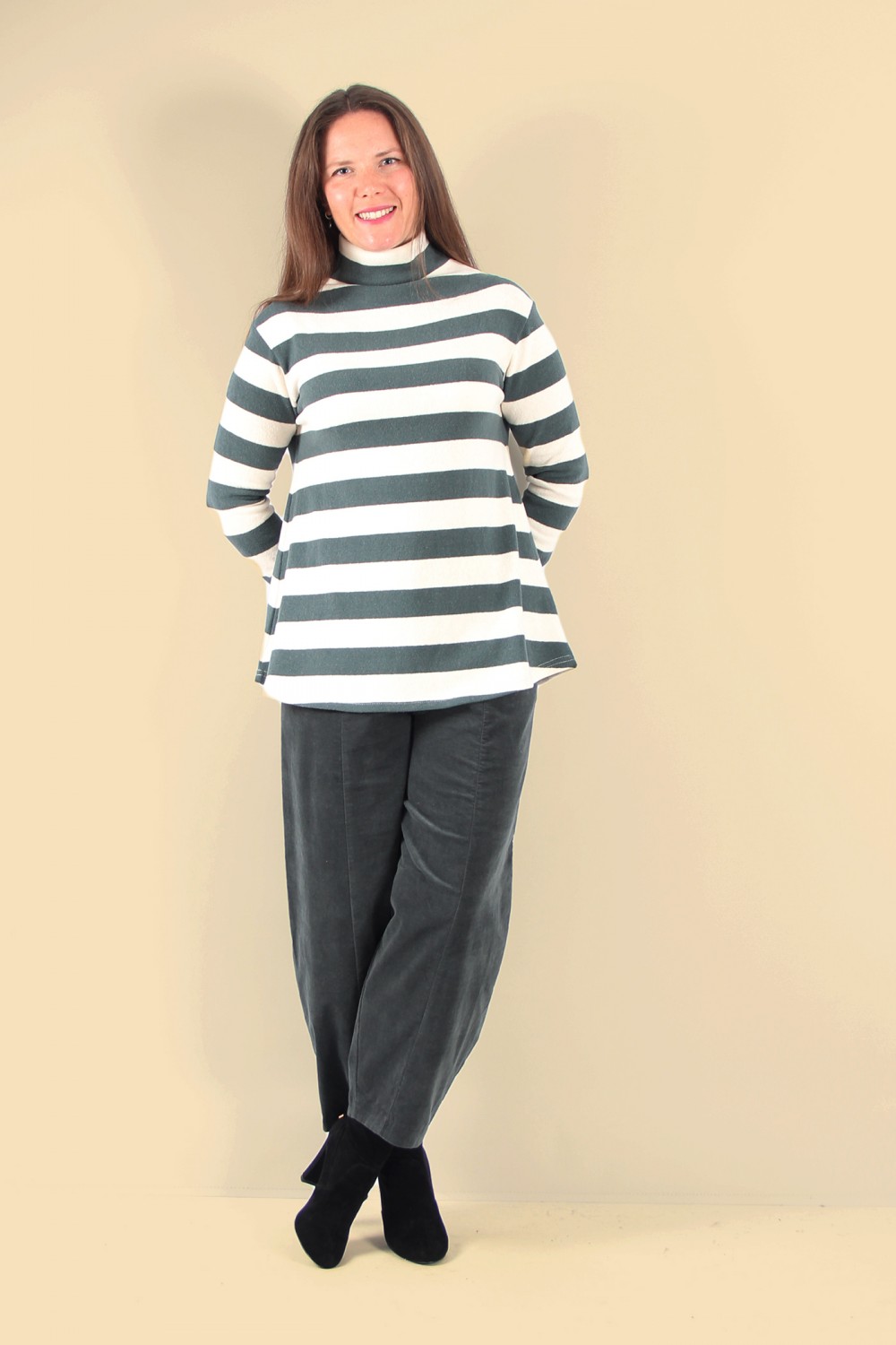 Neirami High Neck Flared Jumper Agave Stripe