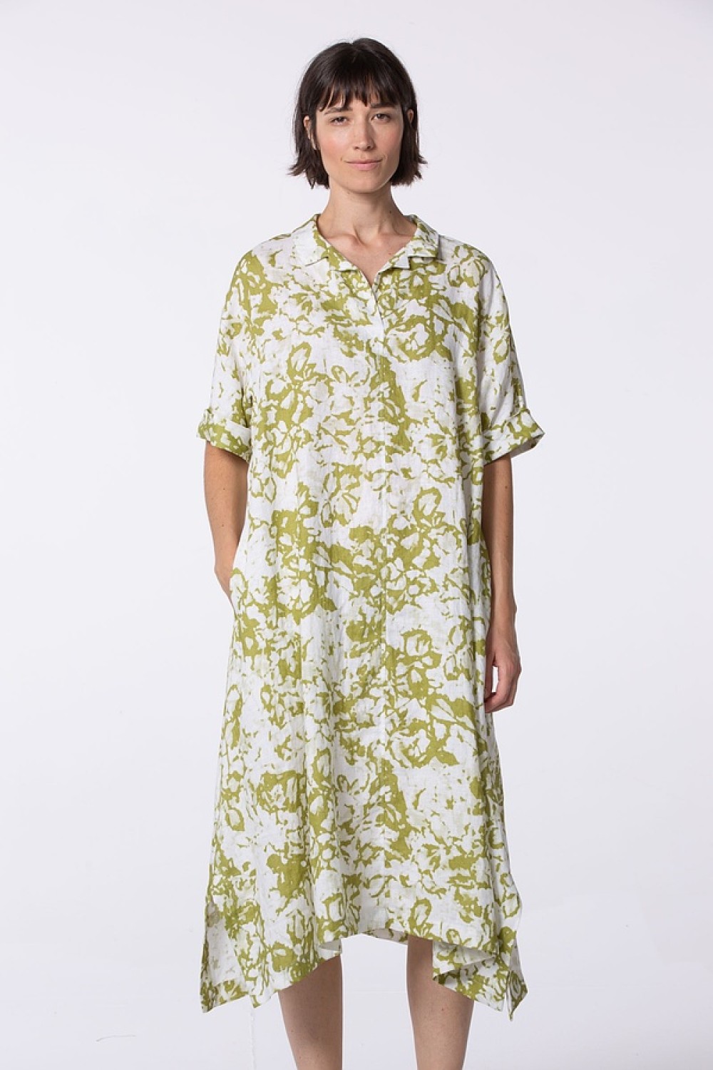 OSKA Dress 538 Garden Print on Linen Color: 750MATCHA