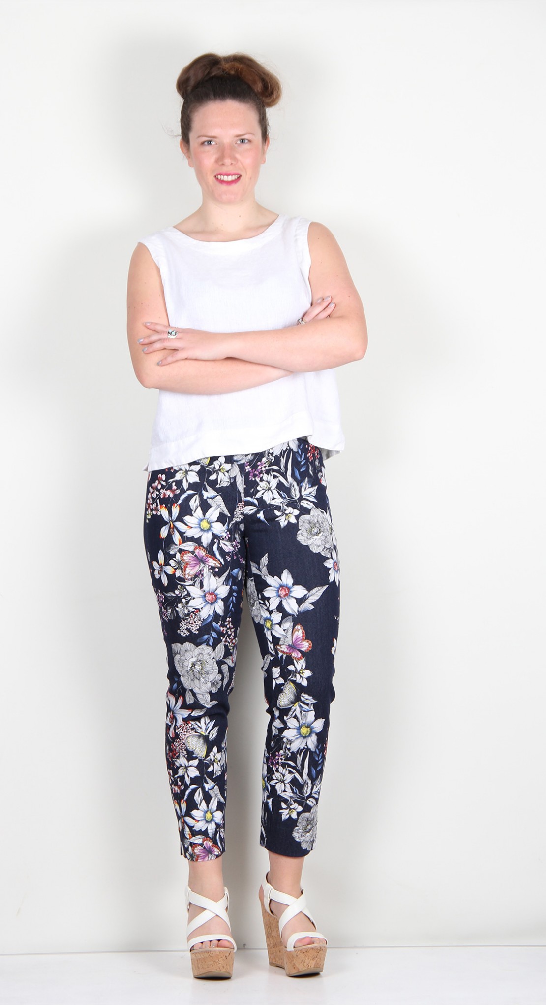 Robell Trousers Rose 09 Summer Floral Stretch Denim ...