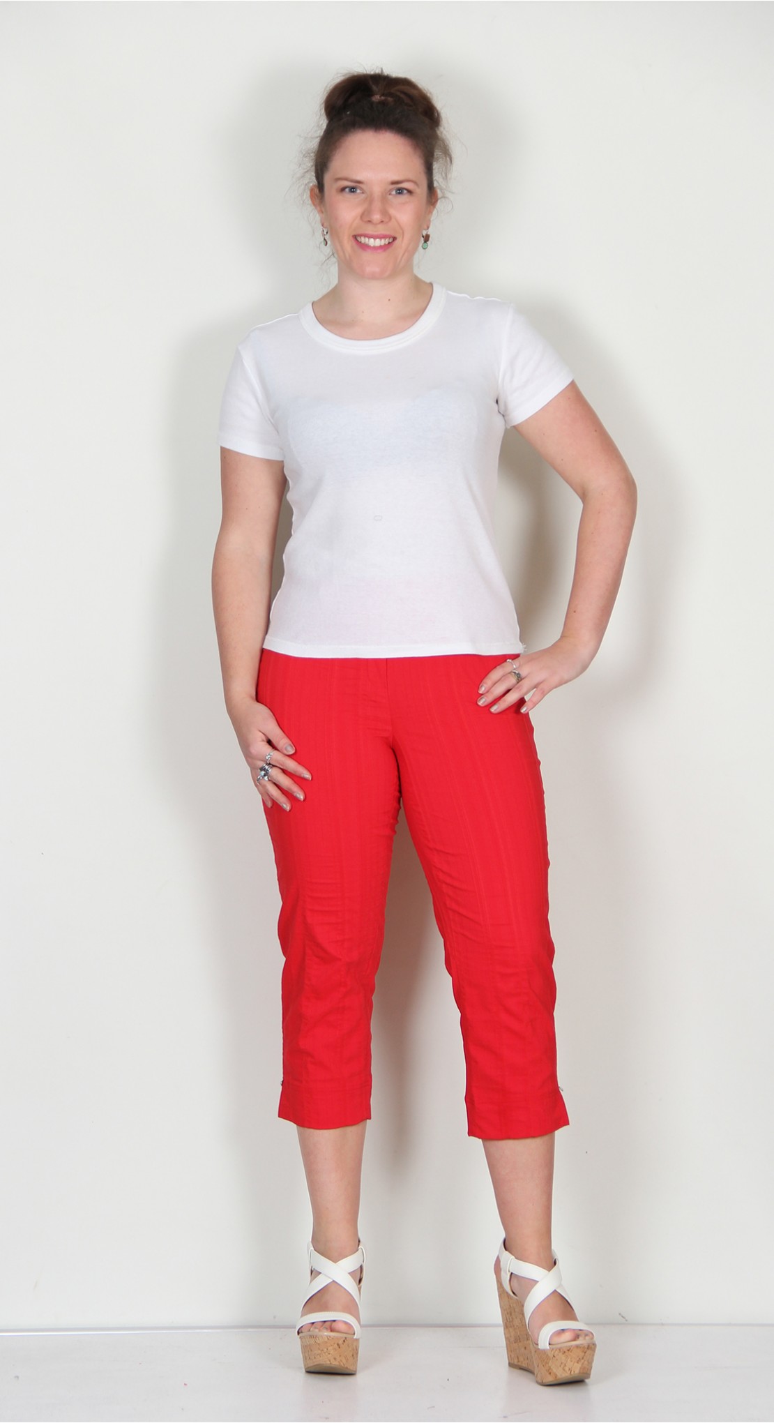 Robell Trousers Marie 07 Seersucker Crop Rose