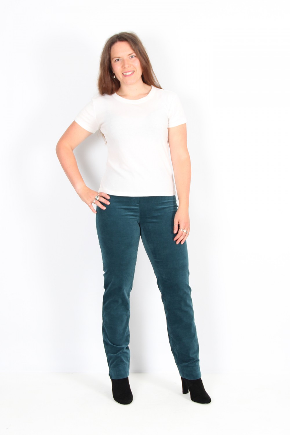 Robell Trousers Marie Full Length Velvet Teal