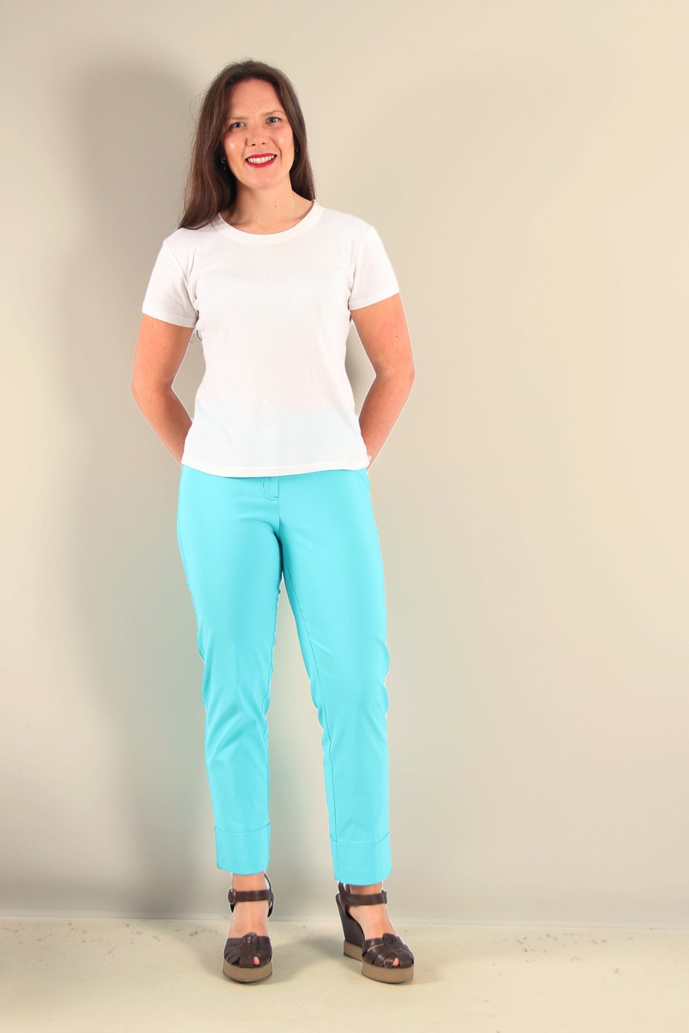 Robell Trousers Bella 09 Cuff 7/8 Crop Turquoise