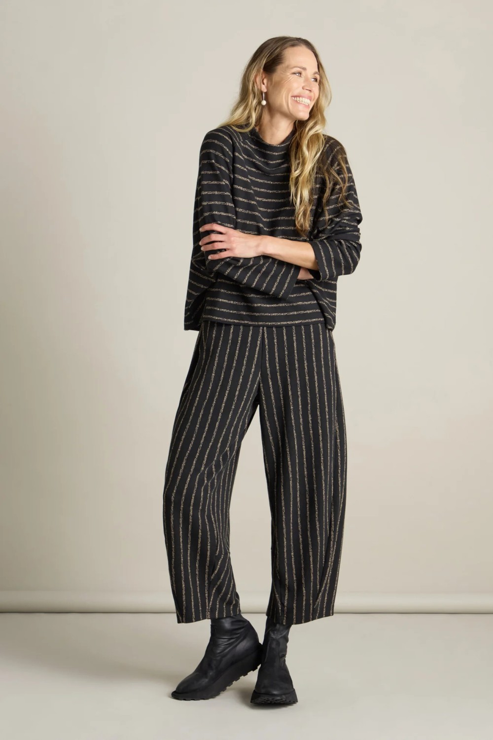 Sahara Broken Stripe Jersey Bubble Trouser Black/Taupe