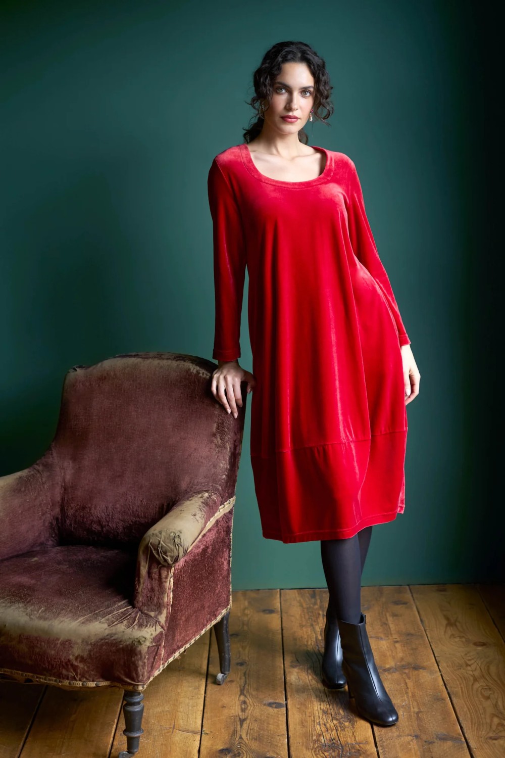 Sahara Velvet Jersey Bubble Dress Chilli