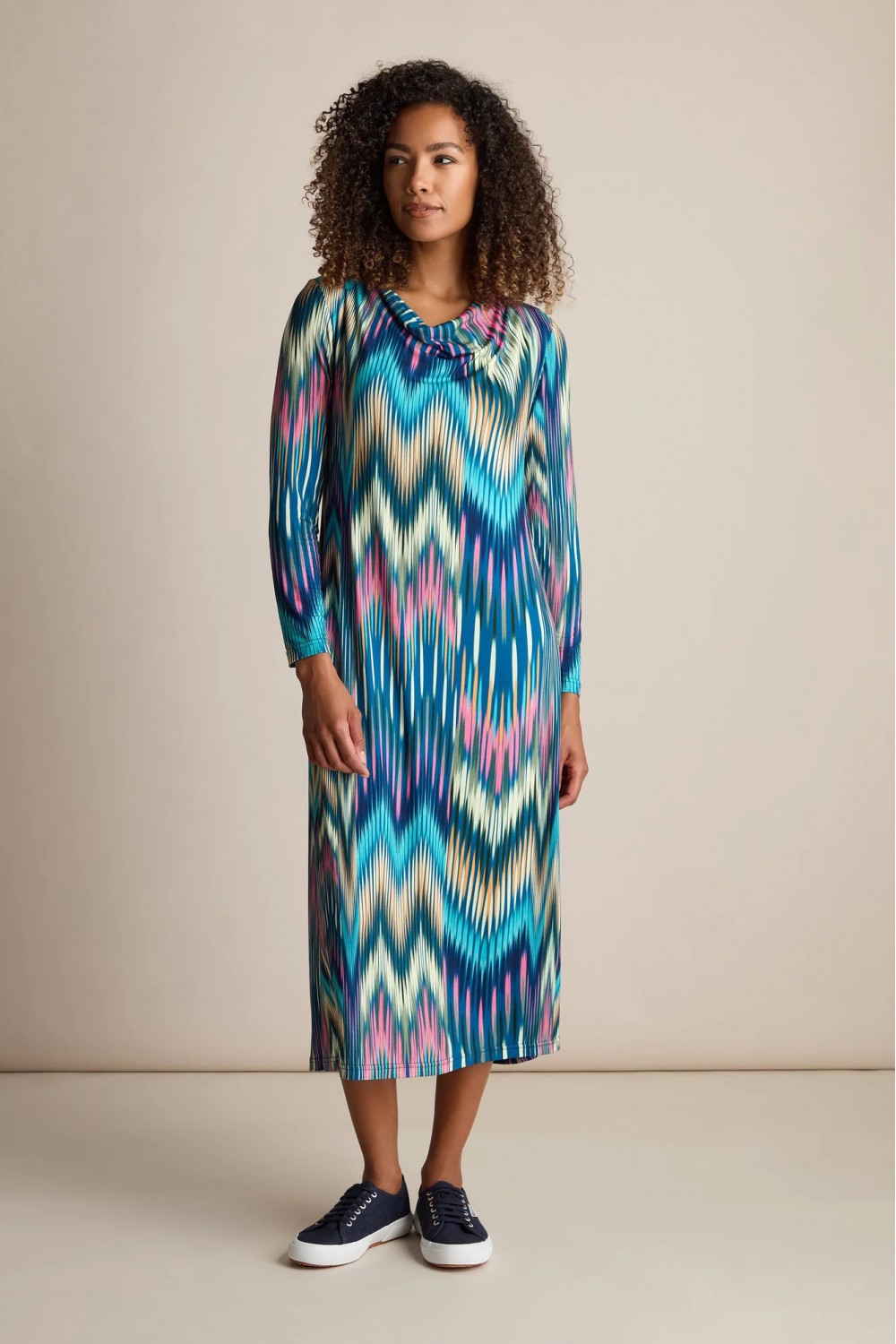 Sahara Autumnal Ikat Jersey Dress Multi