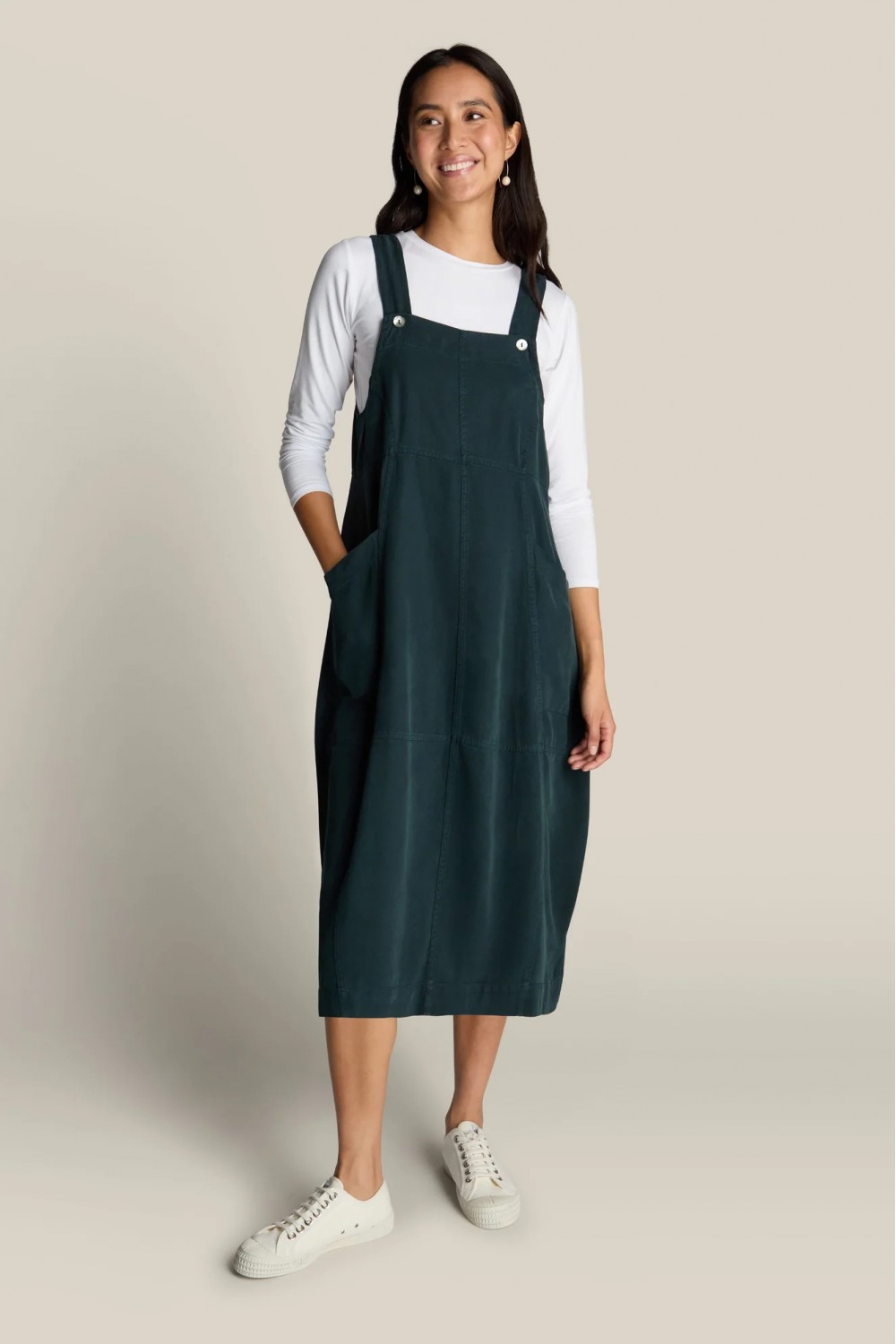 Sahara Fluid Twill Pinafore Dress Pine