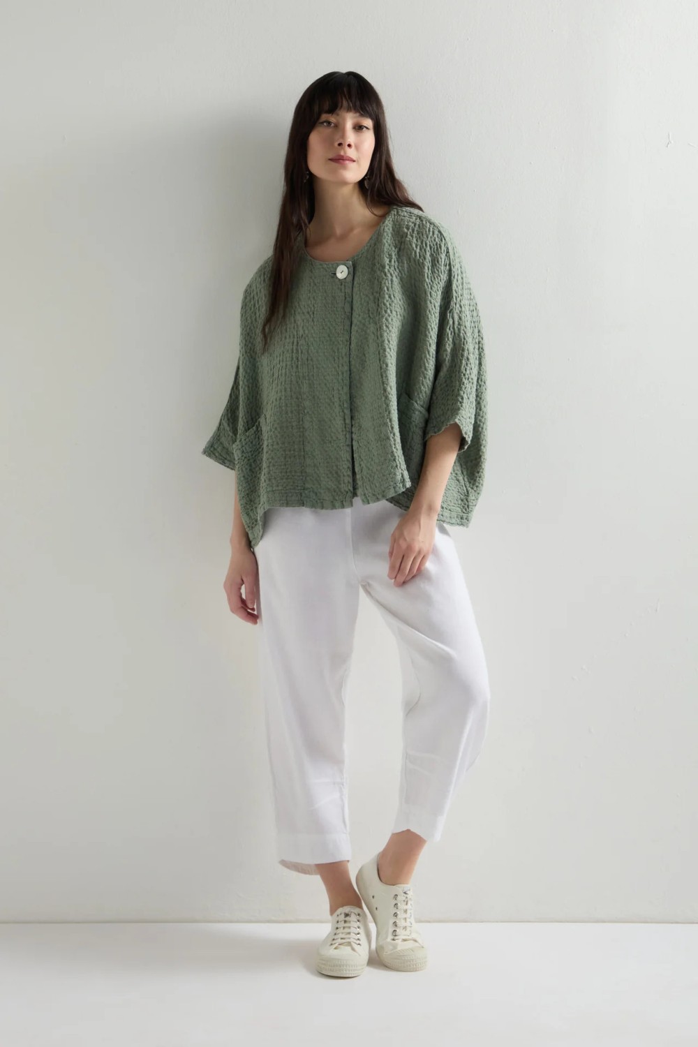 Sahara Twisted Linen Crop Bubble Trouser White