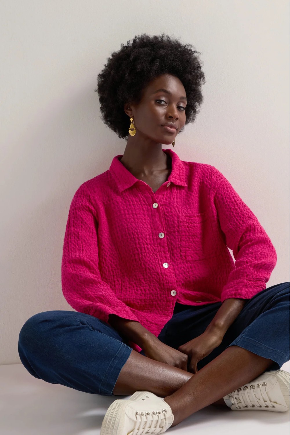 Sahara Waffle Linen Pocket Shirt Magenta