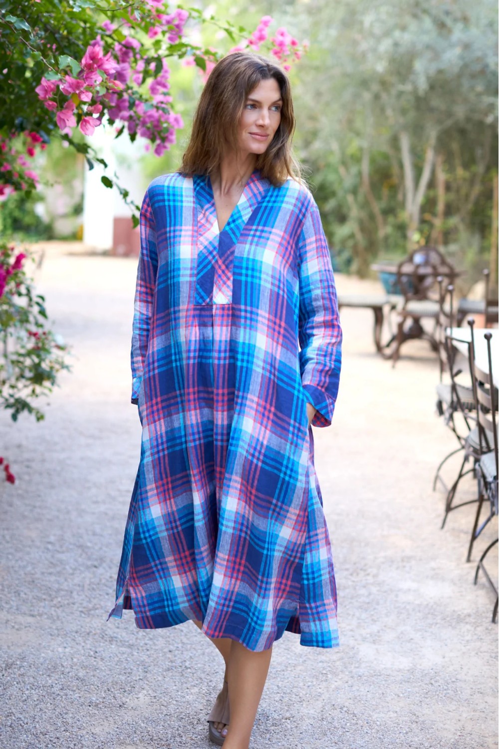 Sahara Linen Check Placket Dress Multi