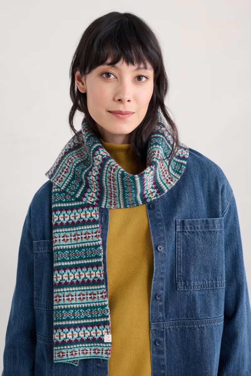 Seasalt Clothing Bright Line Fair Isle Scarf Wheal Towan Seashore Mix