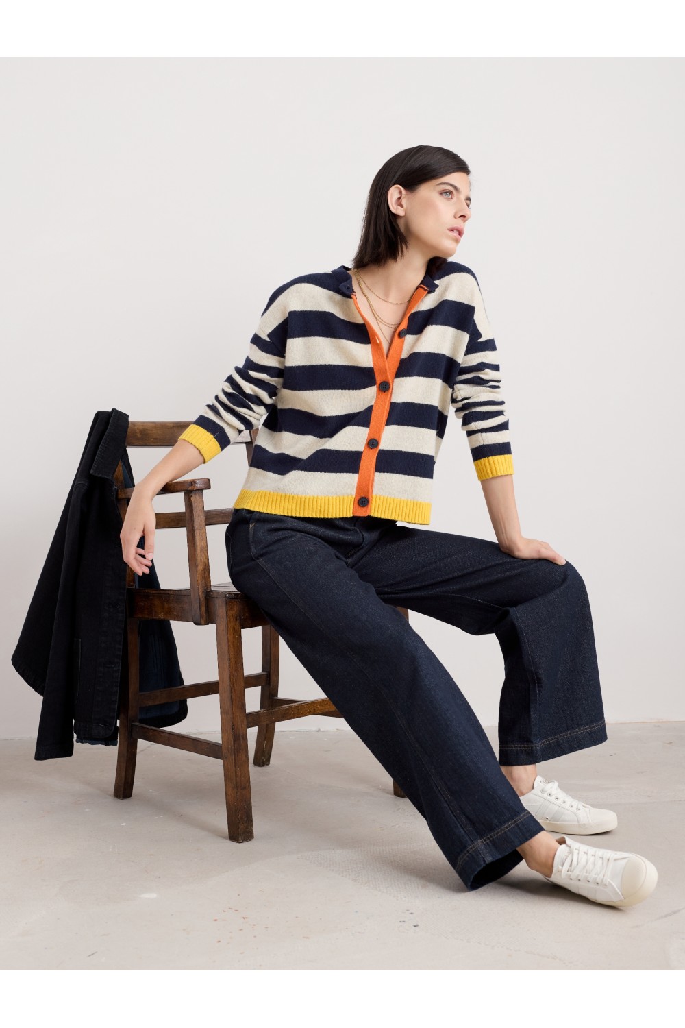 Seasalt Clothing Pinwell Striped Cardigan Lambswool Bright Shape Maritime Mix