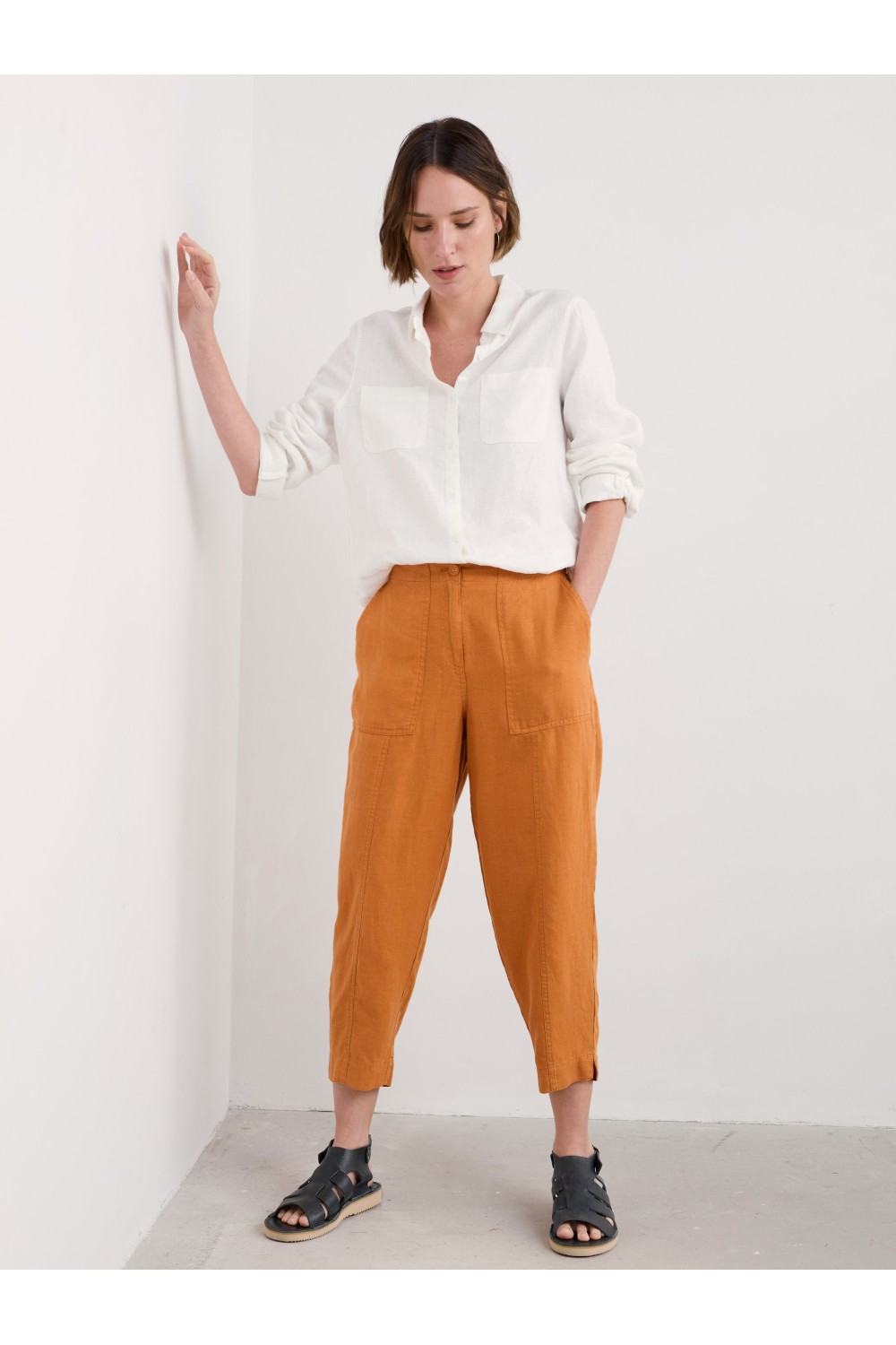 Seasalt Clothing Saltings Linen Cropped Trousers Cumin